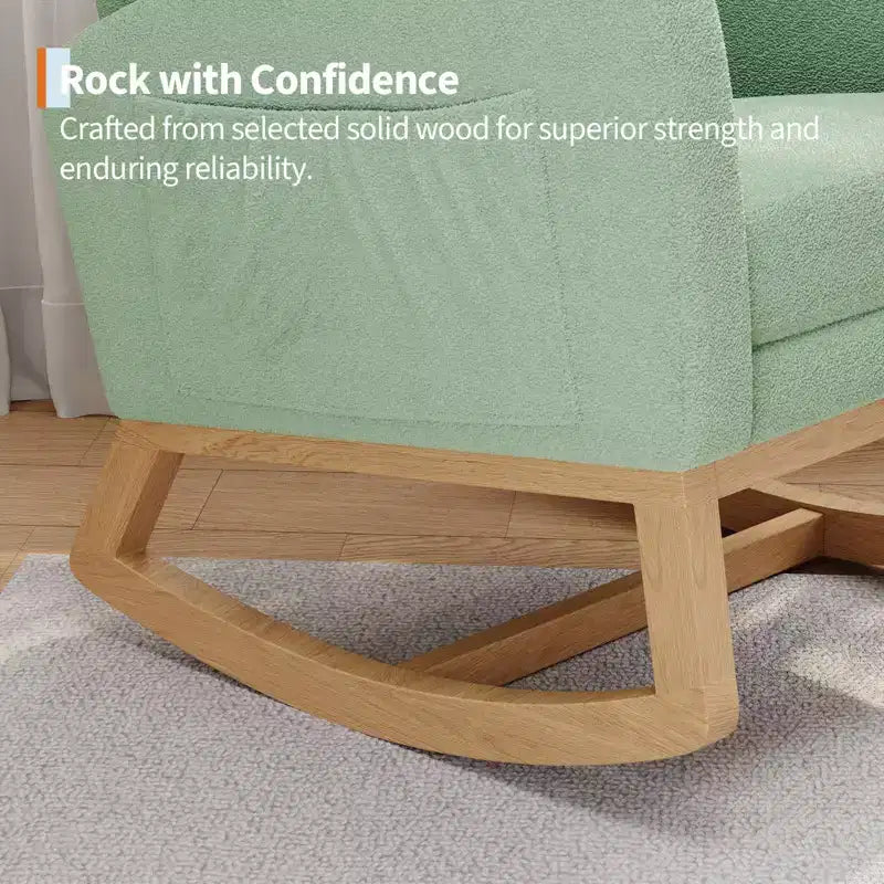 Fauteuil à bascule moderne pour chambre d'enfant, fauteuil à bascule rembourré en tissu bouclé, fauteuil inclinable confortable avec poche latérale, fauteuil à bascule planeur pour salon, chambre à coucher