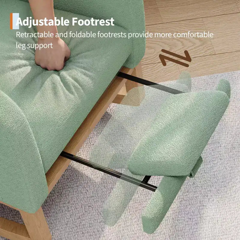 Fauteuil à bascule moderne pour chambre d'enfant, fauteuil à bascule rembourré en tissu bouclé, fauteuil inclinable confortable avec poche latérale, fauteuil à bascule planeur pour salon, chambre à coucher