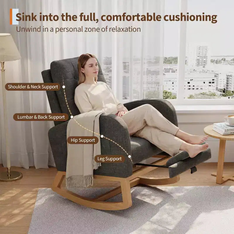 Fauteuil à bascule moderne pour chambre d'enfant, fauteuil à bascule rembourré en tissu bouclé, fauteuil inclinable confortable avec poche latérale, fauteuil à bascule planeur pour salon, chambre à coucher