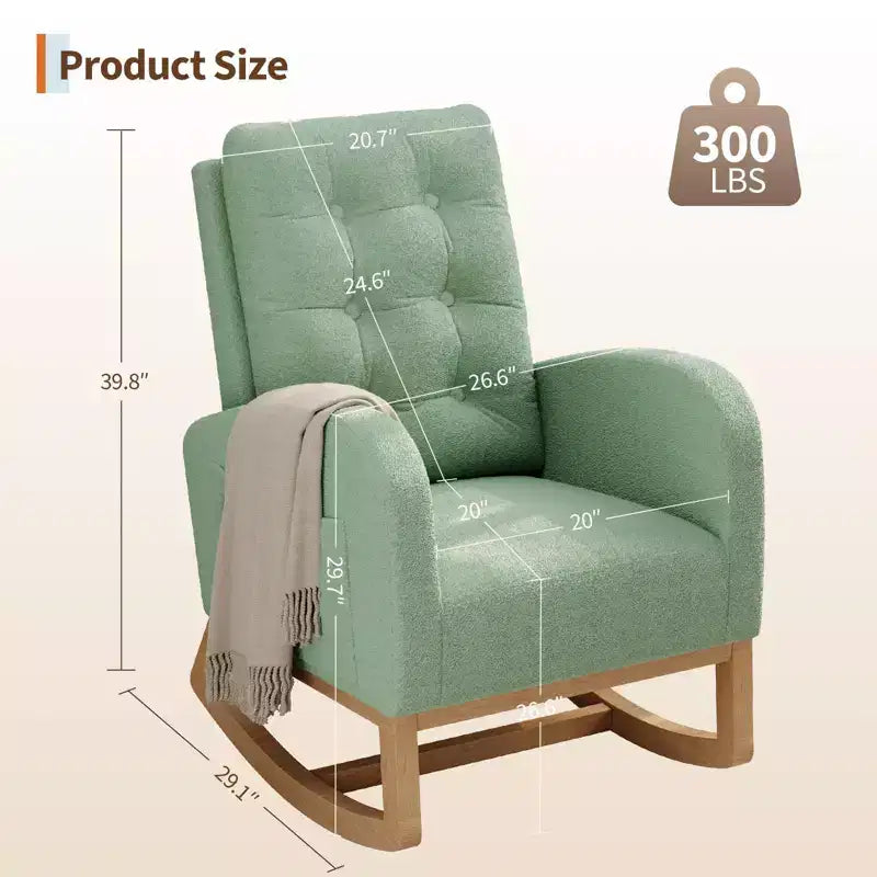 Fauteuil à bascule moderne pour chambre d'enfant, fauteuil à bascule rembourré en tissu bouclé, fauteuil inclinable confortable avec poche latérale, fauteuil à bascule planeur pour salon, chambre à coucher