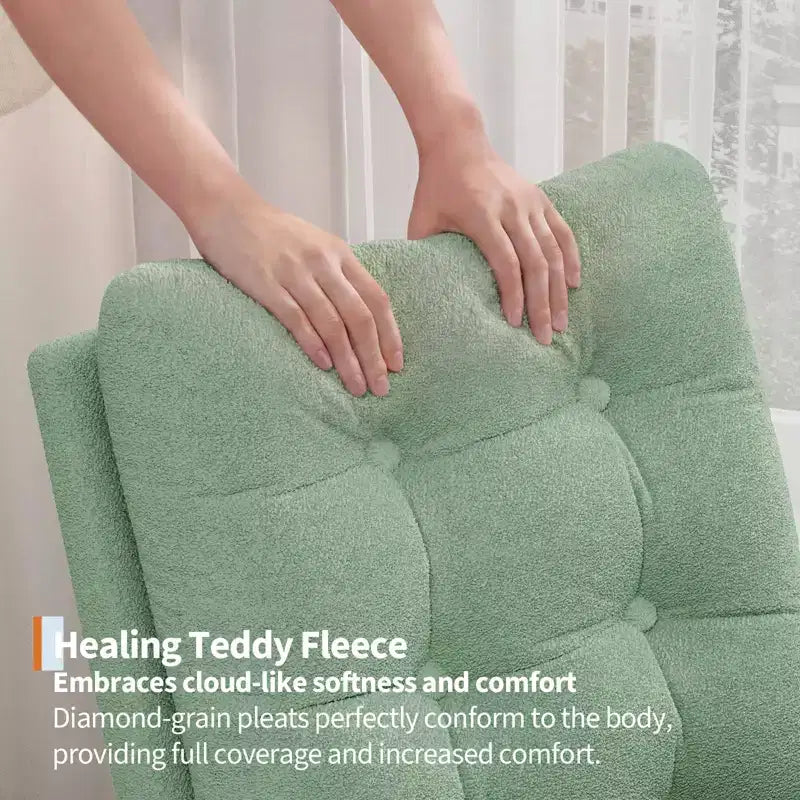Fauteuil à bascule moderne pour chambre d'enfant, fauteuil à bascule rembourré en tissu bouclé, fauteuil inclinable confortable avec poche latérale, fauteuil à bascule planeur pour salon, chambre à coucher
