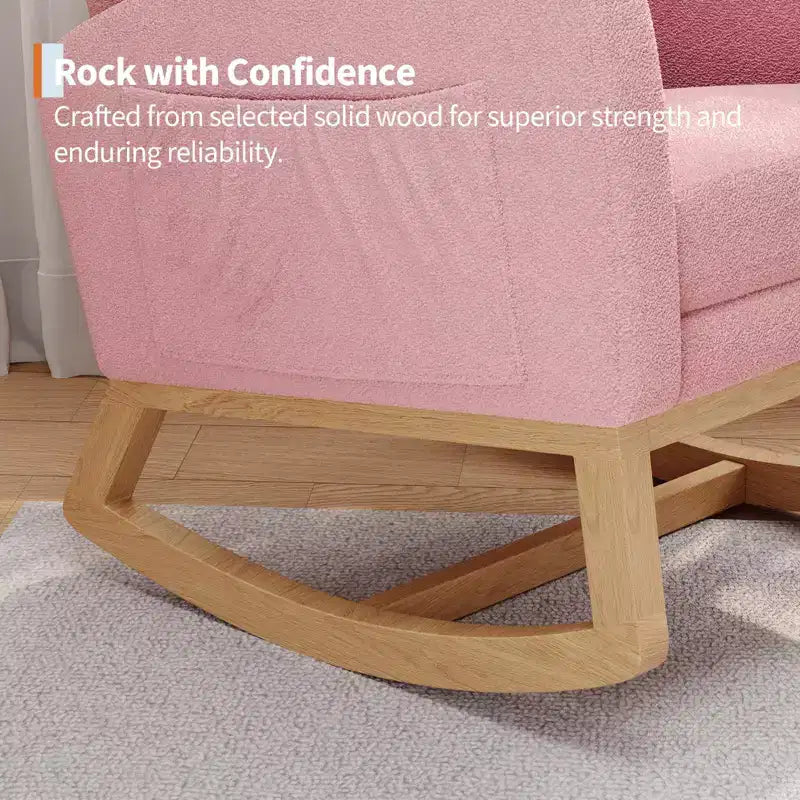 Fauteuil à bascule moderne pour chambre d'enfant, fauteuil à bascule rembourré en tissu bouclé, fauteuil inclinable confortable avec poche latérale, fauteuil à bascule planeur pour salon, chambre à coucher