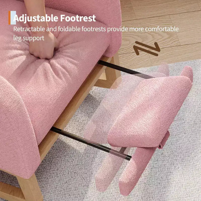 Fauteuil à bascule moderne pour chambre d'enfant, fauteuil à bascule rembourré en tissu bouclé, fauteuil inclinable confortable avec poche latérale, fauteuil à bascule planeur pour salon, chambre à coucher