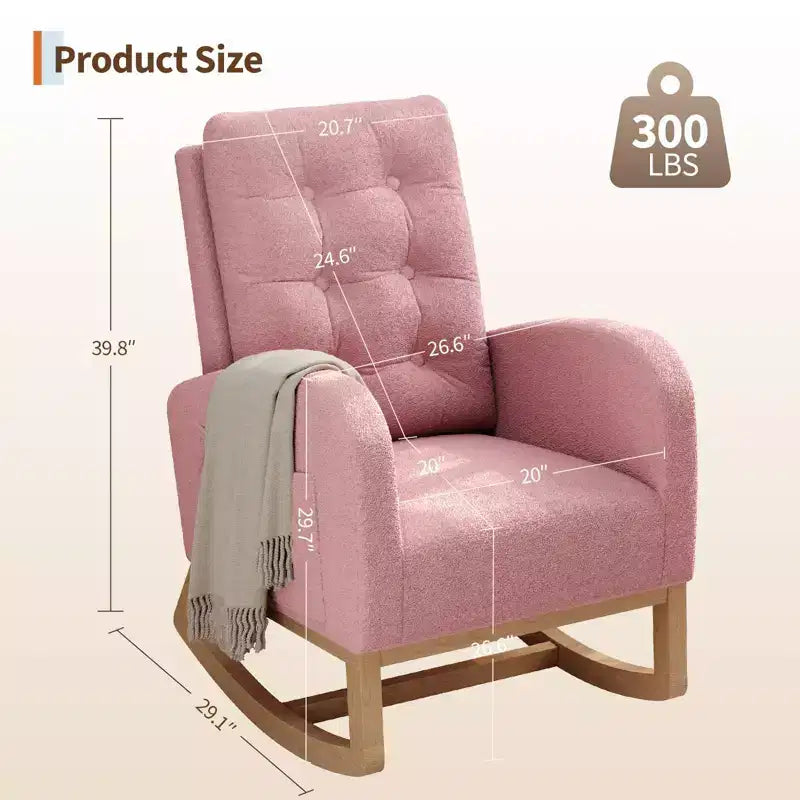 Fauteuil à bascule moderne pour chambre d'enfant, fauteuil à bascule rembourré en tissu bouclé, fauteuil inclinable confortable avec poche latérale, fauteuil à bascule planeur pour salon, chambre à coucher