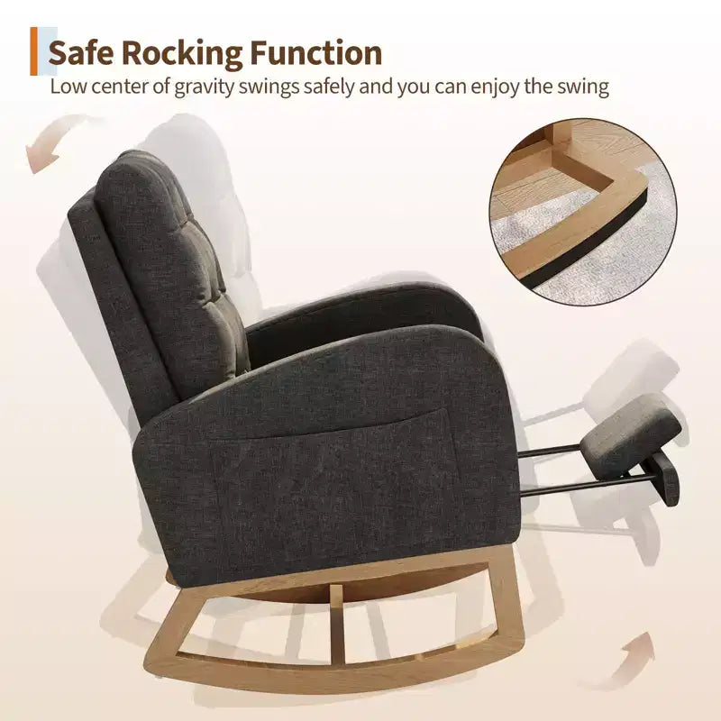 Fauteuil à bascule moderne pour chambre d'enfant, fauteuil à bascule rembourré en tissu bouclé, fauteuil inclinable confortable avec poche latérale, fauteuil à bascule planeur pour salon, chambre à coucher