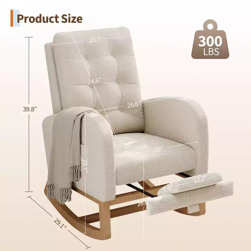 Fauteuil à bascule moderne pour chambre d'enfant, fauteuil à bascule rembourré en tissu bouclé, fauteuil inclinable confortable avec poche latérale, fauteuil à bascule planeur pour salon, chambre à coucher