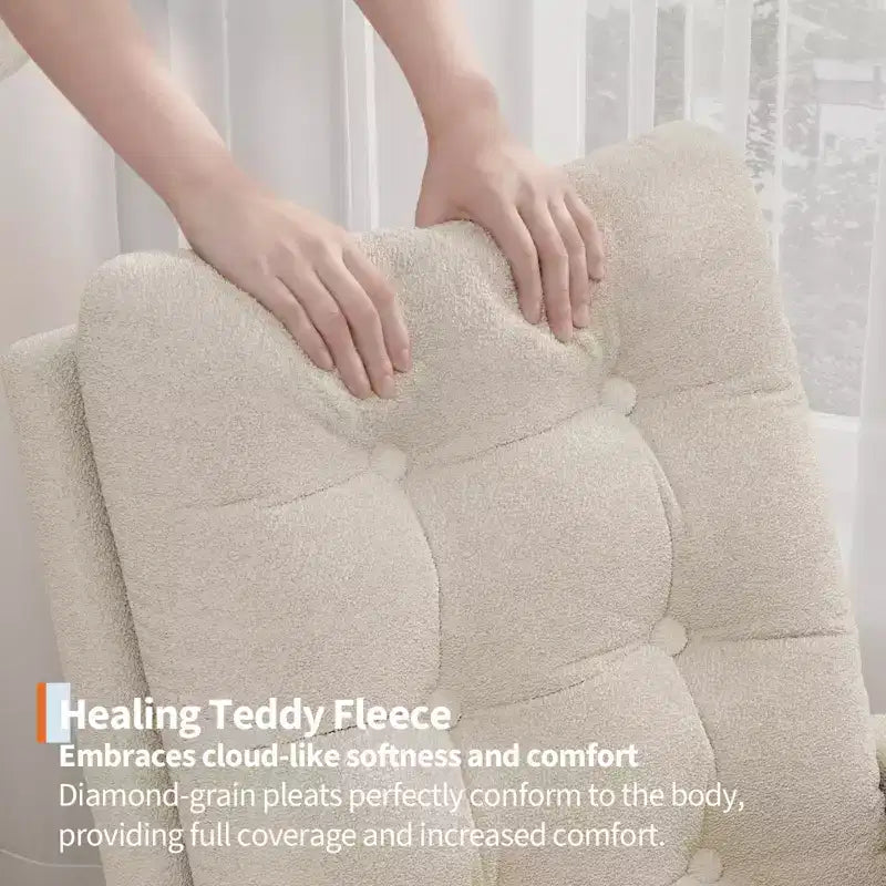 Fauteuil à bascule moderne pour chambre d'enfant, fauteuil à bascule rembourré en tissu bouclé, fauteuil inclinable confortable avec poche latérale, fauteuil à bascule planeur pour salon, chambre à coucher