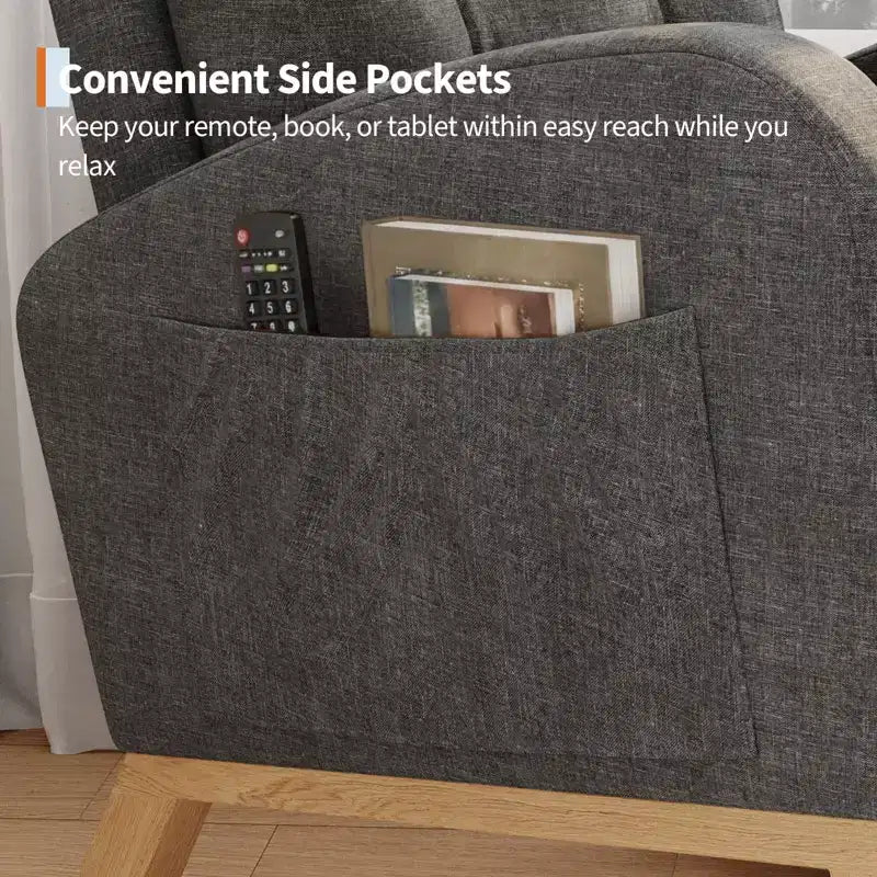 Fauteuil à bascule moderne pour chambre d'enfant, fauteuil à bascule rembourré en tissu bouclé, fauteuil inclinable confortable avec poche latérale, fauteuil à bascule planeur pour salon, chambre à coucher