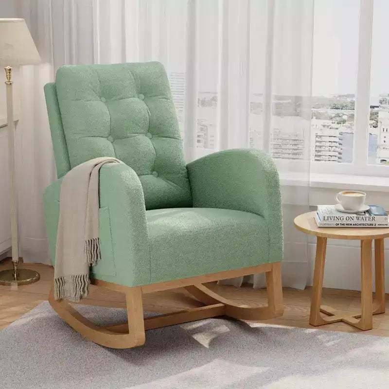 Fauteuil à bascule moderne pour chambre d'enfant, fauteuil à bascule rembourré en tissu bouclé, fauteuil inclinable confortable avec poche latérale, fauteuil à bascule planeur pour salon, chambre à coucher