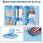 Meuble de rangement 9 cubes en PVC, Étagère modulaire facile à monter pour chambre et salon, Bleu