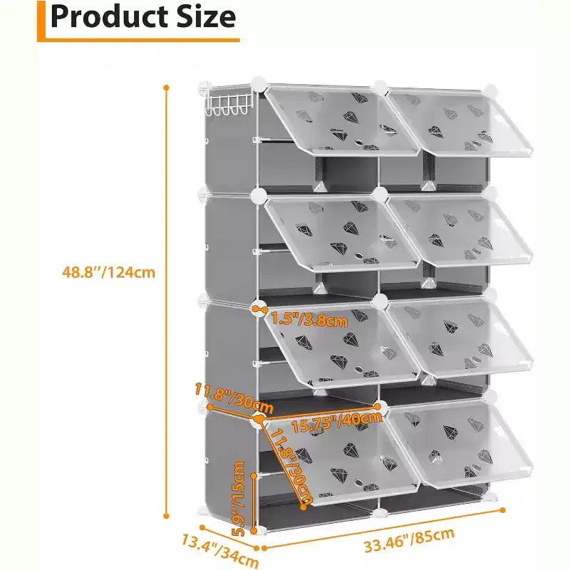 Range-chaussures détachable à 8 niveaux, organisateur extensible pour 32 paires avec porte pour entrée et chambre à coucher, gris