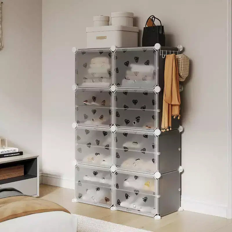 Range-chaussures détachable à 8 niveaux, organisateur extensible pour 32 paires avec porte pour entrée et chambre à coucher, gris