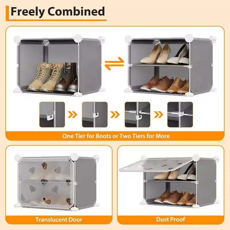 Range-chaussures détachable à 8 niveaux, organisateur extensible pour 32 paires avec porte pour entrée et chambre à coucher, gris