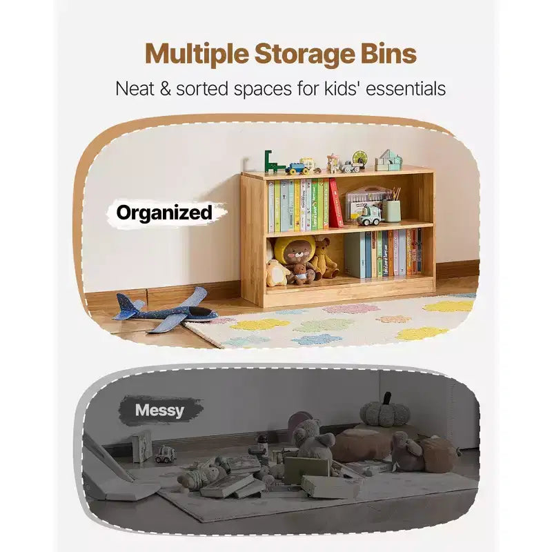 VIYET 35 Bibliothèque Montessori à 2 niveaux - Organiseur de rangement de jouets pour chambre à coucher, chambre d'enfant, salon, entrée, école maternelle, marron