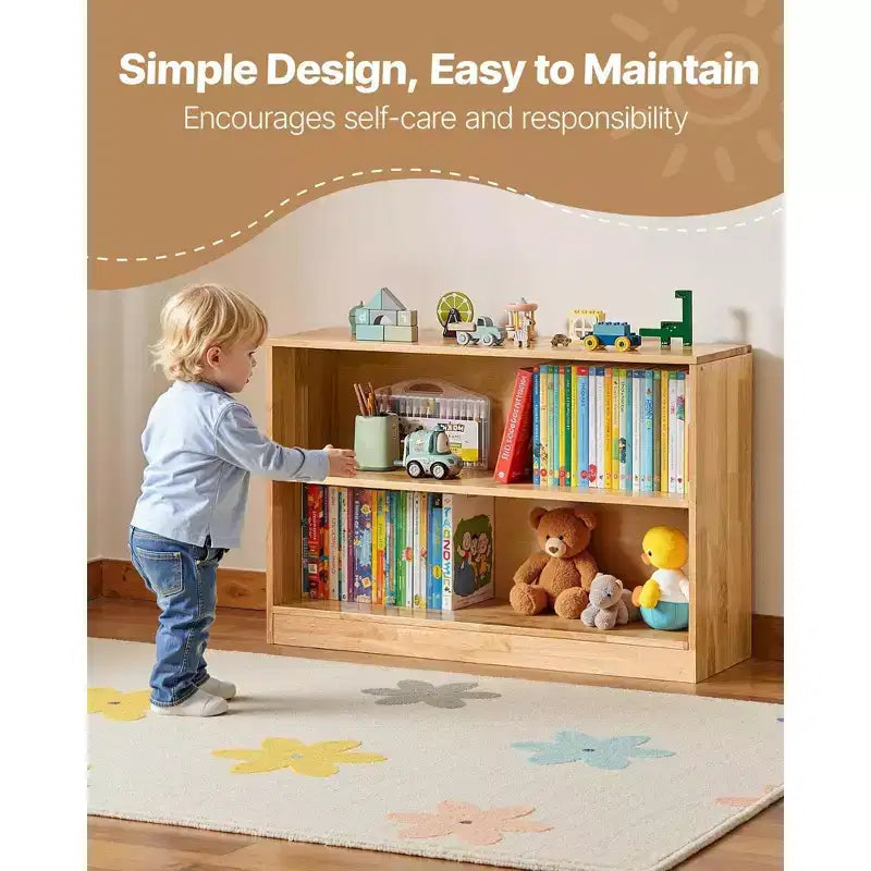 VIYET 35 Bibliothèque Montessori à 2 niveaux - Organiseur de rangement de jouets pour chambre à coucher, chambre d'enfant, salon, entrée, école maternelle, marron