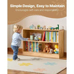 VIYET 35 Bibliothèque Montessori à 2 niveaux - Organiseur de rangement de jouets pour chambre à coucher, chambre d'enfant, salon, entrée, école maternelle, marron
