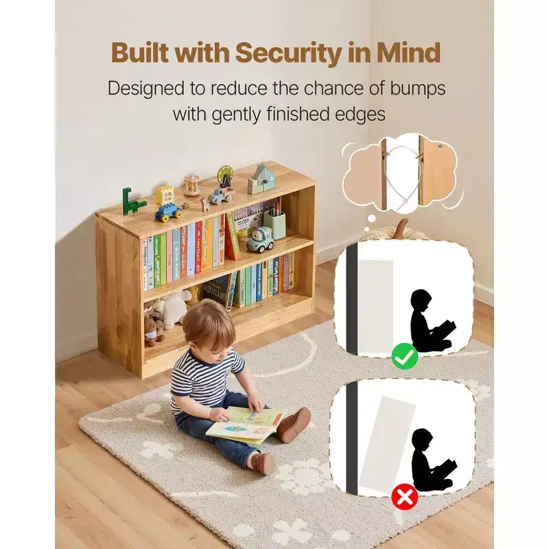 VIYET 35 Bibliothèque Montessori à 2 niveaux - Organiseur de rangement de jouets pour chambre à coucher, chambre d'enfant, salon, entrée, école maternelle, marron