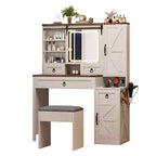 MAYEERTY Coiffeuse avec Miroir Coulissant Plateau en Verre Station de Charge 4 Tiroirs 2 Armoires Tabouret pour Chambre Blanc