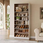 Meuble à chaussures 9 niveaux Lantine pour 32 paires, étagère à chaussures haute en bois avec étagères réglables pour salon, chambre, entrée, marron et blanc