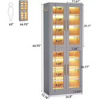 Meuble à chaussures vertical Lantine à 8 niveaux avec éclairage LED intégré et portes, armoire à chaussures avec crochets pour entrée, salon, chambre, gris