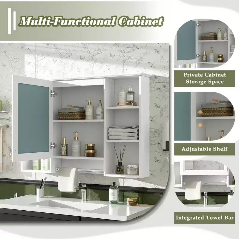 Meuble à pharmacie mural GDFStudio Kenai 42 avec miroir haute définition et étagères ouvertes
