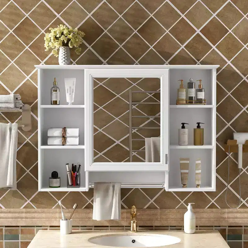 Meuble à pharmacie mural GDFStudio Kenai 42 avec miroir haute définition et étagères ouvertes