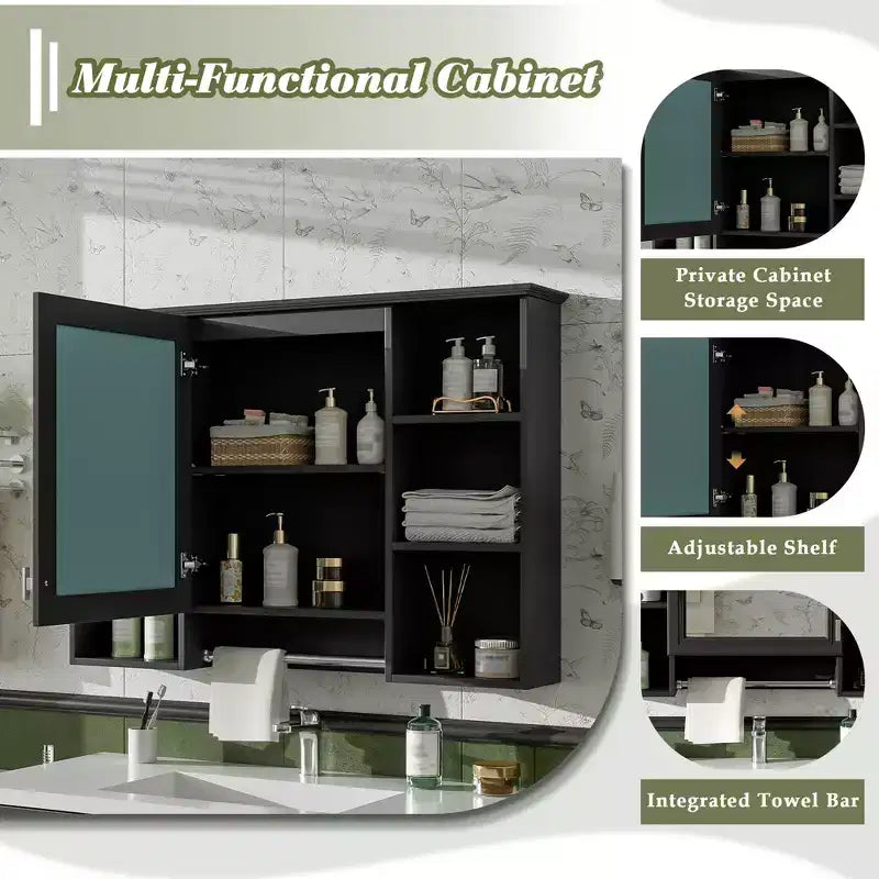 Meuble à pharmacie mural GDFStudio Kenai 42 avec miroir haute définition et étagères ouvertes