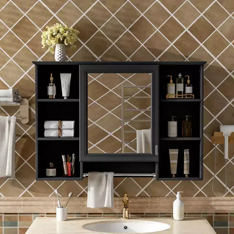 Meuble à pharmacie mural GDFStudio Kenai 42 avec miroir haute définition et étagères ouvertes