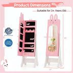 Ensemble coiffeuse rose pour enfants avec miroir et chaise, avec armoire à bijoux