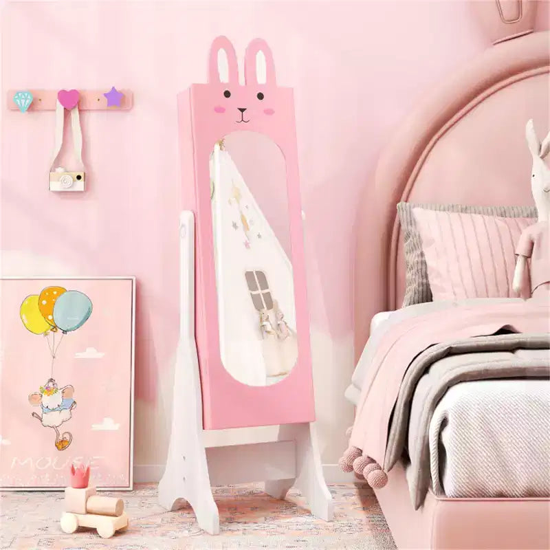 Ensemble coiffeuse rose pour enfants avec miroir et chaise, avec armoire à bijoux