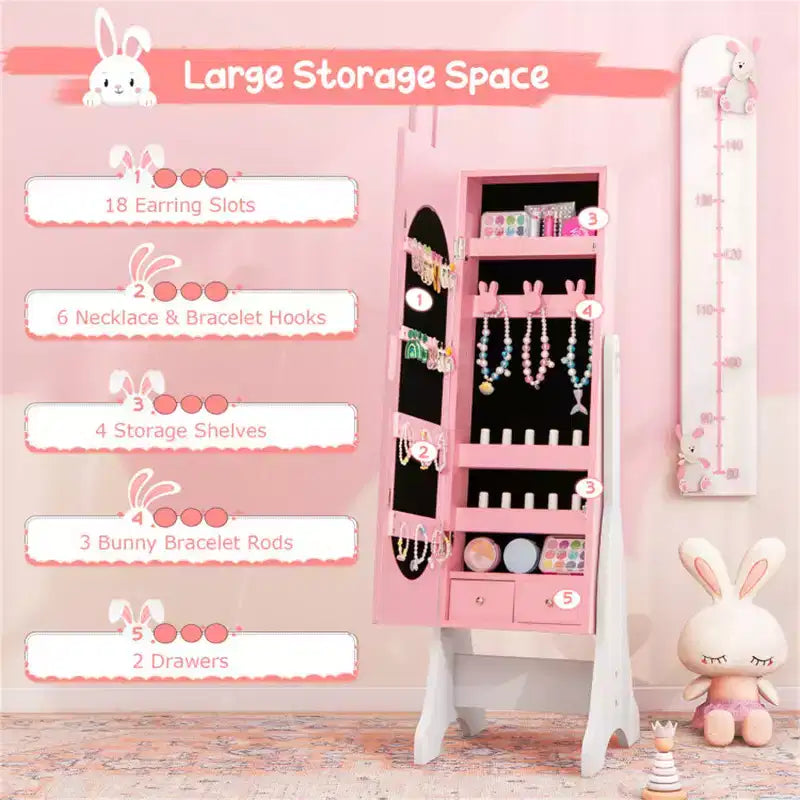 Ensemble coiffeuse rose pour enfants avec miroir et chaise, avec armoire à bijoux