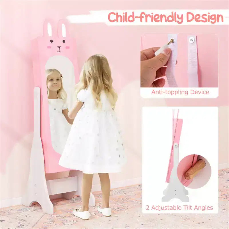 Ensemble coiffeuse rose pour enfants avec miroir et chaise, avec armoire à bijoux