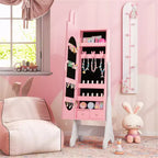 Ensemble coiffeuse rose pour enfants avec miroir et chaise, avec armoire à bijoux