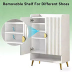 JVNOXK Range-chaussures 7 niveaux de 71 cm, style contemporain, étagères réglables, finition aspect bois, porte pivotante, blanc