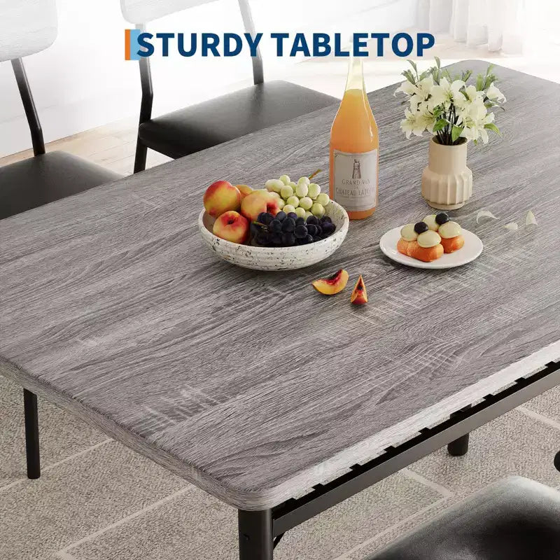 Ensemble table à manger pour 4 avec étagère de rangement, table de cuisine 5 pièces et 4 chaises rembourrées, plateau de table en bois et cadre métallique robuste, ensemble de salle à manger