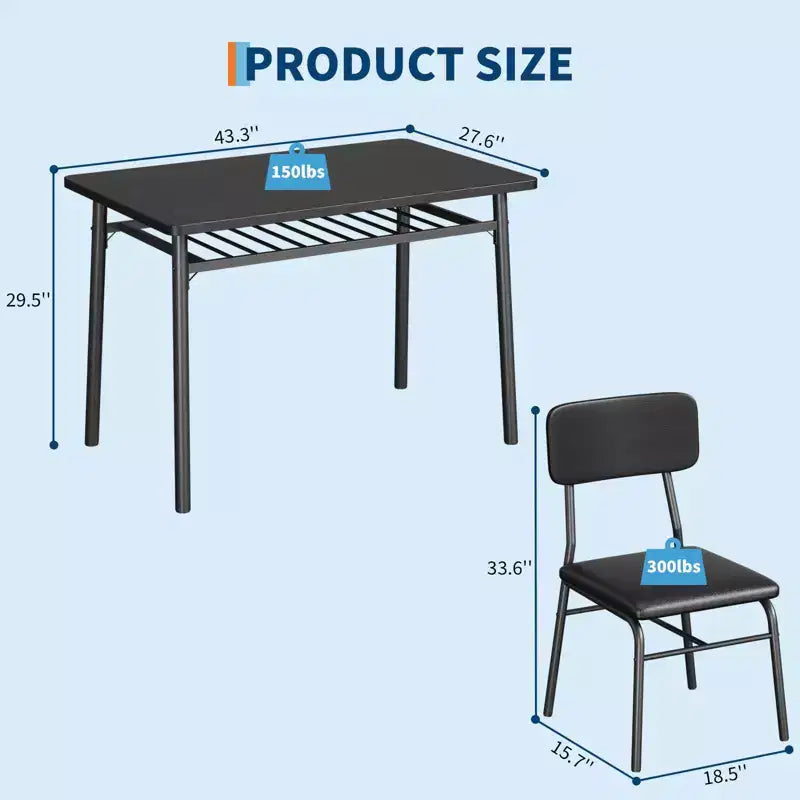 Ensemble table à manger pour 4 avec étagère de rangement, table de cuisine 5 pièces et 4 chaises rembourrées, plateau de table en bois et cadre métallique robuste, ensemble de salle à manger