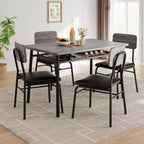 Ensemble table à manger pour 4 avec étagère de rangement, table de cuisine 5 pièces et 4 chaises rembourrées, plateau de table en bois et cadre métallique robuste, ensemble de salle à manger