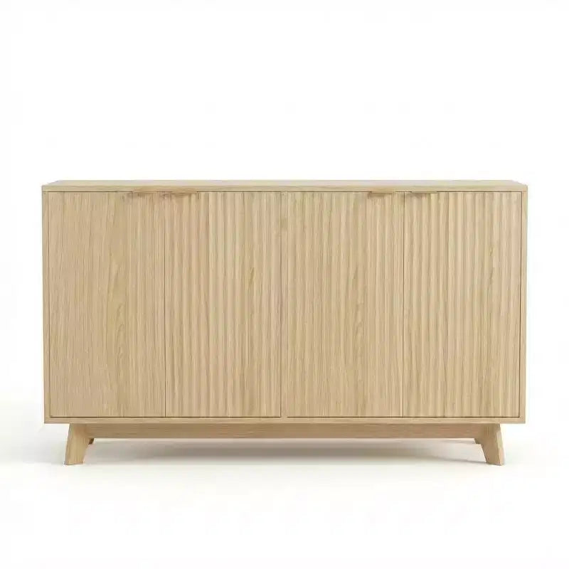 55,1 Bahut de buffet avec rangement, Crédence moderne à cannelures avec portes et étagères réglables, Table basse en bois pour salon