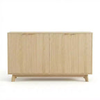 55,1 Bahut de buffet avec rangement, Crédence moderne à cannelures avec portes et étagères réglables, Table basse en bois pour salon