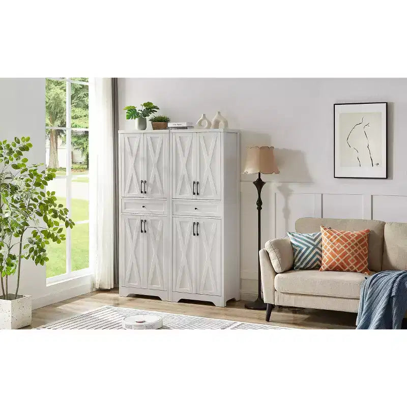 VIYET 68 Meuble d'appoint multifonctionnel pour salon, armoire de rangement en panneaux de particules blanches + MDF (dispositif anti-basculement pour salon/chambre/bureau)