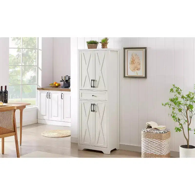 VIYET 68 Meuble d'appoint multifonctionnel pour salon, armoire de rangement en panneaux de particules blanches + MDF (dispositif anti-basculement pour salon/chambre/bureau)