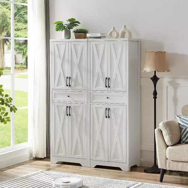 VIYET 68 Meuble d'appoint multifonctionnel pour salon, armoire de rangement en panneaux de particules blanches + MDF (dispositif anti-basculement pour salon/chambre/bureau)
