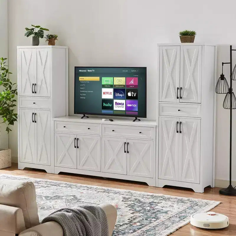 VIYET 68 Meuble d'appoint multifonctionnel pour salon, armoire de rangement en panneaux de particules blanches + MDF (dispositif anti-basculement pour salon/chambre/bureau)