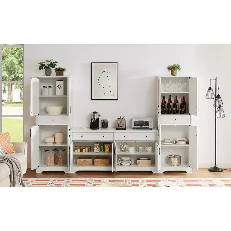 VIYET 68 Meuble d'appoint multifonctionnel pour salon, armoire de rangement en panneaux de particules blanches + MDF (dispositif anti-basculement pour salon/chambre/bureau)