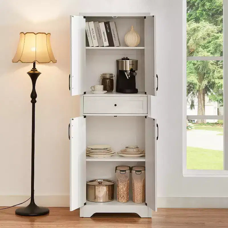 VIYET 68 Meuble d'appoint multifonctionnel pour salon, armoire de rangement en panneaux de particules blanches + MDF (dispositif anti-basculement pour salon/chambre/bureau)