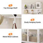 31,5 Arbre de hall en bois, table d'entrée avec porte-manteau, étagère à chaussures à 2 niveaux, 7 crochets et armoire en maille pour hall d'entrée ou porte d'entrée