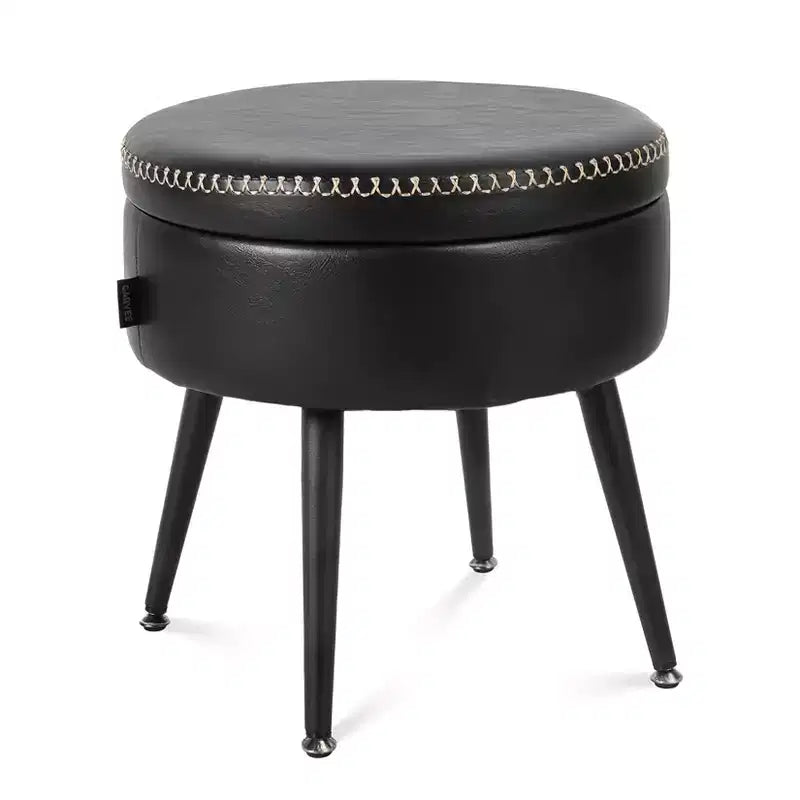 Ottoman de rangement moderne et tabouret de coiffeuse - Table basse ronde multifonctionnelle, Repose-pieds et banc de chambre multifonctionnels, Noir Encre