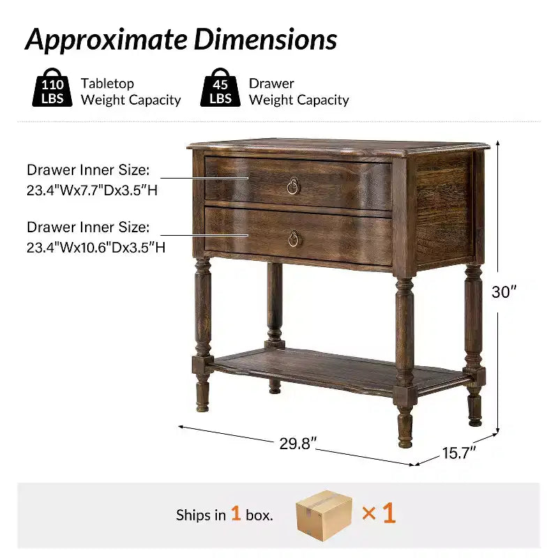 Table d'appoint Anton 30W à 2 tiroirs avec station de charge intégrée|HULALA HOME