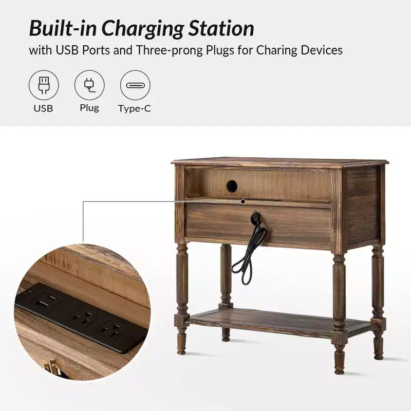 Table d'appoint Anton 30W à 2 tiroirs avec station de charge intégrée|HULALA HOME