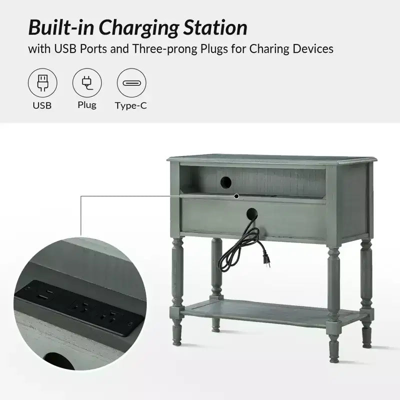 Table d'appoint Anton 30W à 2 tiroirs avec station de charge intégrée|HULALA HOME